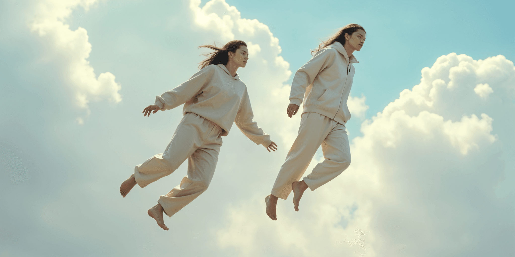 Model in light suit on balcony